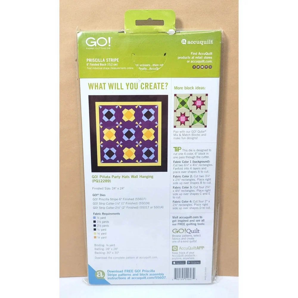 AccuQuilt GO! Priscilla Stripe 6 inch Finished Block Fabric Cutting Die‎ 55607